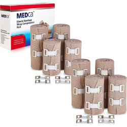 MEDCA Elastic Compression Bandage Wrap - Premium Quality (Set Of 8) W/hooks, Athletic Sport Support Tape Rolls for Ankle, Wrist, Arm, Leg Sprains
