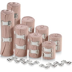 MEDCA Elastic Compression Bandage Wrap - First Aid Bandages Roll Measures 2", 3", 4", 6" X 5 Ft \w 4 Extra Hooks - Athletic Sports Stretch Wraps For