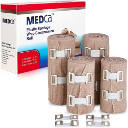 MEDCA Elastic Compression Bandage Wrap - Premium Quality (Set Of 4) W/ Hooks, Athletic Sport Support Tape Rolls for Ankle, Wrist, Arm, Leg Sprains