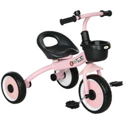 QABA Tricycle for Toddler 2-5 Year Old Girls And Boys, Toddler Bike With Adjustable Seat, Basket, Bell In Pink