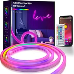 WINGOMART 16.4Ft Neon Lights RGB Led Neon Rope Lights W/ Remote Control, Smart Led Neon Light Strip W/ Smart App Led Strip Lights Waterproof For