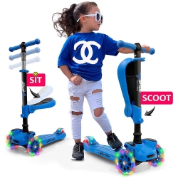 HURTLE 3 Wheeled Scooter for Kids - 2-In-1 Sit/stand Child Toddlers Toy Kick Scooters W/flip-Out Seat
