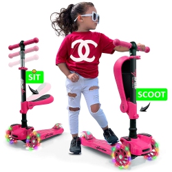 HURTLE 3 Wheeled Scooter for Kids - 2-In-1 Sit/stand Child Toddlers Toy Kick Scooters W/flip-Out Seat