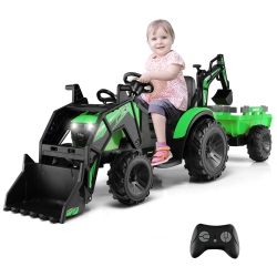 GYMAX 3-In-1 Kids Ride On Excavator Bulldozer 12V Electric Tractor Remote W/ Trailer