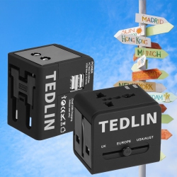 TEDLIN Compact Worldwide Universal Power Adapter Converter \w 2 USB Charging Ports, All In One International Travel Wall Charger Plug \w Surge