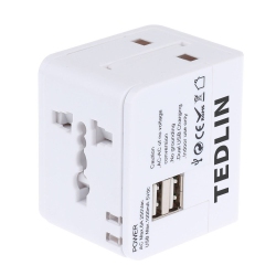 TEDLIN Compact Worldwide Universal Power Adapter Converter \w 2 USB Charging Ports, All In One International Travel Wall Charger Plug \w Surge