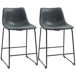 HOMCOM Counter Height Bar Stools Set Of 2, Vintage Pu Leather Bar Chairs, Kitchen Stools With Footrest for Home Bar In Black