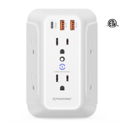 PRIMECABLES Surge Protector Wall Outlet With 2 USB Ports, Wall 6-Outlet Extender Surge Protection 1200J With 3 Fast Charger Ports, Etl Listed