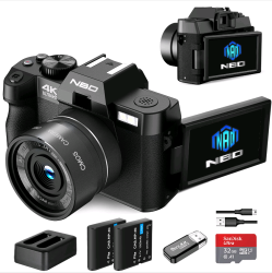 NBD Digital Camera for Photography And Video, 4K 48Mp Vlogging Camera for Youtube With 180° Flip Screen, 16X Digital Zoom, 32GB Tf Card, 2 Batteries