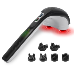 SNAILAX Cordless Handheld Back Massager \w Heat, Deep Tissue Percussion Massager, 3 Sets Of Dual Pivoting Heads, Rechargeable Hand Held Massager For