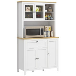 HOMCOM 71" Kitchen Pantry Cabinet, Wide Buffet Cabinet \w Countertop, Freestanding Storage Cabinet \w 5 Doors, Adjustable Shelves, Drawer, Glass