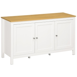 HOMCOM Sideboard Buffet Storage Cabinet, Coffee Bar Cabinet With Natural Wood Effect Top, 3 Doors And 2 Adjustable Shelves In White