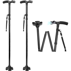 MEDCA Walking Cane \w Led Light - (Pack Of 2) Adjustable 37 Inch Folding Canes And Walking Sticks, Collapsible Daily Mobility Canes \w Rubber Feet
