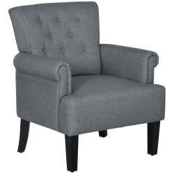 HOMCOM Fabric Accent Chair, Tufted Armchair, Upholstered Modern Living Room Chair With Wood Legs, Rolled Arms, Thick Padding for Bedroom In Grey