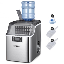 LIVINGBASICS 3.2L Countertop Ice Maker, 40Lbs/24H Protable Stainless Steel Ice Machine, Adjustable Ice Cube Thickness And Self-Cleaning Function