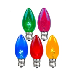 NOVELTY LIGHTS LLC Novelty Lights 25 Pack C7 Twinkle Outdoor Christmas Replacement Bulbs, C7/e12 Candelabra Base, 7 Watt
