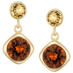 LE REVE SILVER Le Reve Collection Crystal Drop Earrings In Gold-Plated Sterling Silver In Brown