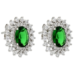LE REVE SILVER Le Reve Collection Glass & White Cubic Zirconia Stud Earrings In Sterling Silver In Green