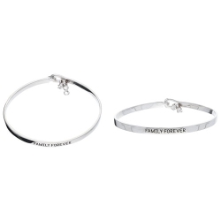 LE REVE SILVER Inspirational Modern Family Forever Rhodium Plated Sterling Bangle
