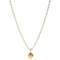 BRONZORO 18" 18K Gold Plated Over Bronze Paper Clip Link Chain With Gold Bead Pendant In Yellow