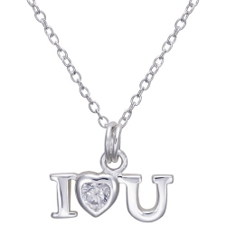 LE REVE SILVER Le Reve Collection Cubic Zirconia I Love U Pendant On 18" Sterling Chain