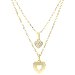 LE REVE GOLD Le Reve Cubic Zirconia Heart Pendant Set On 16" 14K Gold Chain In Yellow
