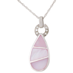 LE REVE SILVER Sterling Silver Chain With Silver Tear Drop With Mother Of Pearl Pendant Necklace In Pink
