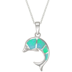 LE REVE SILVER Le Reve Collection Opal Dolphin Pendant On 18" Sterling Silver Chain In Blue