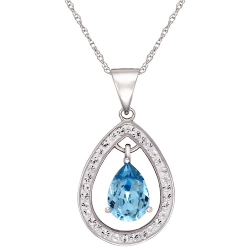 LE REVE SILVER Le Reve Aqua Crystal Framed Teardrop Pendant On 18" Sterling Chain