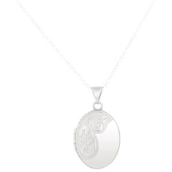 LE REVE SILVER Classic Sterling Chain With Sterling Engraved Oval Locket Necklace