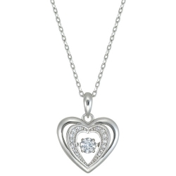 LE REVE SILVER Le Reve Collection Dancing Stone Heart Pendant W/ Cubic Zirconia In 18" Sterling Chain