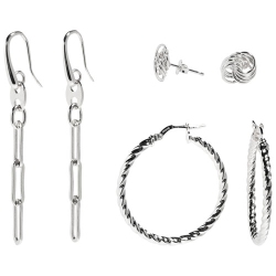 LE REVE SILVER Bronzoro Drop Earring, Loveknot Stud & Twisted Hoop Earring Set In Over Bronze