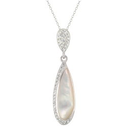 LE REVE SILVER Le Reve Collection Crystal/mother Of Pearl Teardrop Pendant On 18" Rhodium/sterling Chain