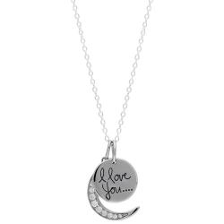 LE REVE SILVER Le Reve Collection I Love You Moon Pendant With Round Cubic Zirconia In 18" Sterling Chain