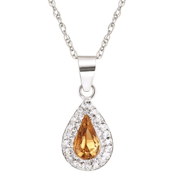LE REVE SILVER Le Reve Collection Golden/white Crystal Teardrop Pendant On 18" Sterling Chain