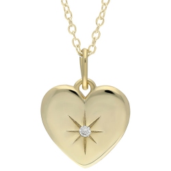 LE REVE SILVER Le Reve Collection 14K Plated Heart Pendant With Cubic Zirconia In 18" Sterling Silver Chain In Gold