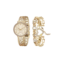 KENDALL KYLIE Kendall + Kylie Watch And Bracelet Set, Gold Elegant Ladies Watch Dial, Quartz Movement, Love Heart-Shaped Bracelet (A0372G-42-B27)