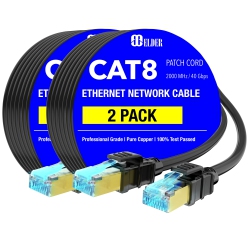 ELDER Cat8 Ethernet Cable 50Ft Network Cable X2 Pack High Speed 40GBps 2000Mhz Patch Cord LAN Heavy Duty Shielded Cat 8 Rg45 Cable Poe Internet Wire
