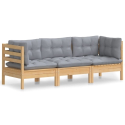 VIDAXL 3-Seater Garden Sofa With Cushions Solid Pinewood In Grey
