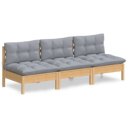 VIDAXL 3-Seater Garden Sofa With Cushions Solid Pinewood In Grey
