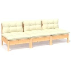 VIDAXL 3-Seater Garden Sofa With Cream Cushions Solid Pinewood
