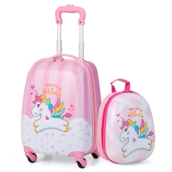 COSTWAY 2PC Kids Carry On Luggage Set 12" Backpack And 16" Rolling Suitcase for Travel