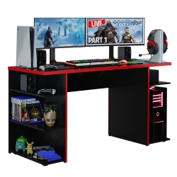 MADESA Large Modern Gaming Computer Desk 53 Inch \w 5 Shelves Cable Management Student Study Wooden Table Home Office Gamer Desk for Kids And Adults