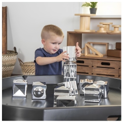 TTS 12-Piece Metallic Distorting Mirror Effect Building Stacking Activity Cubes Sensory Playset Toys, Educational Teaching Learning Classroom