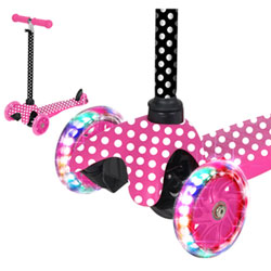 Rugged Racers Deluxe Mini 3-Wheeled Kick Scooter with LED Lights - Pink Polka Dot