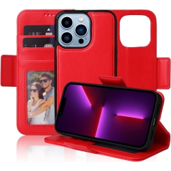NAVOR Detachable Magnetic Wallet Case Compatible With Iphone 13 Pro [6.1 Inch] [Folio], Rfid Protection Kickstand -Red