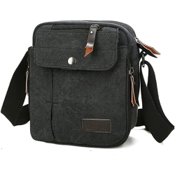 NAVOR Vintage Canvas Crossbody Shoulder for Men - Small Lightweight Messenger Bag - Compact Carry-On Bag \w Multi-Pockets - Comfy Premium