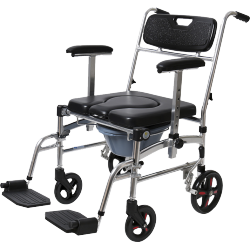 BYTREX Commode Shower Chair, Transport Chair, Bedside Toilet Chair, Wheelchair 4 In 1 Padded Toilet Seat, \w 4 Brakes, Removable Pedal, Adjustable