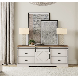 WAMPAT Modern Farmhouse Tv Stand for Up to 65" Tvs Wood Entertainment Center With Drawers And Adjustable Shelf for Living Room, Cream In White