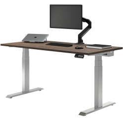 DESKY Dual Laminate Sit Stand Desk - Natural Walnut / Standing Computer Desk for Home Office & Study 47.2" X 29.5" In Grey